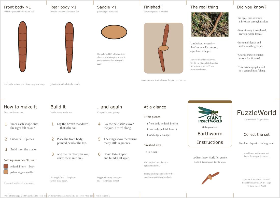 Earthworm felt puzzle kit (Fuzzle)