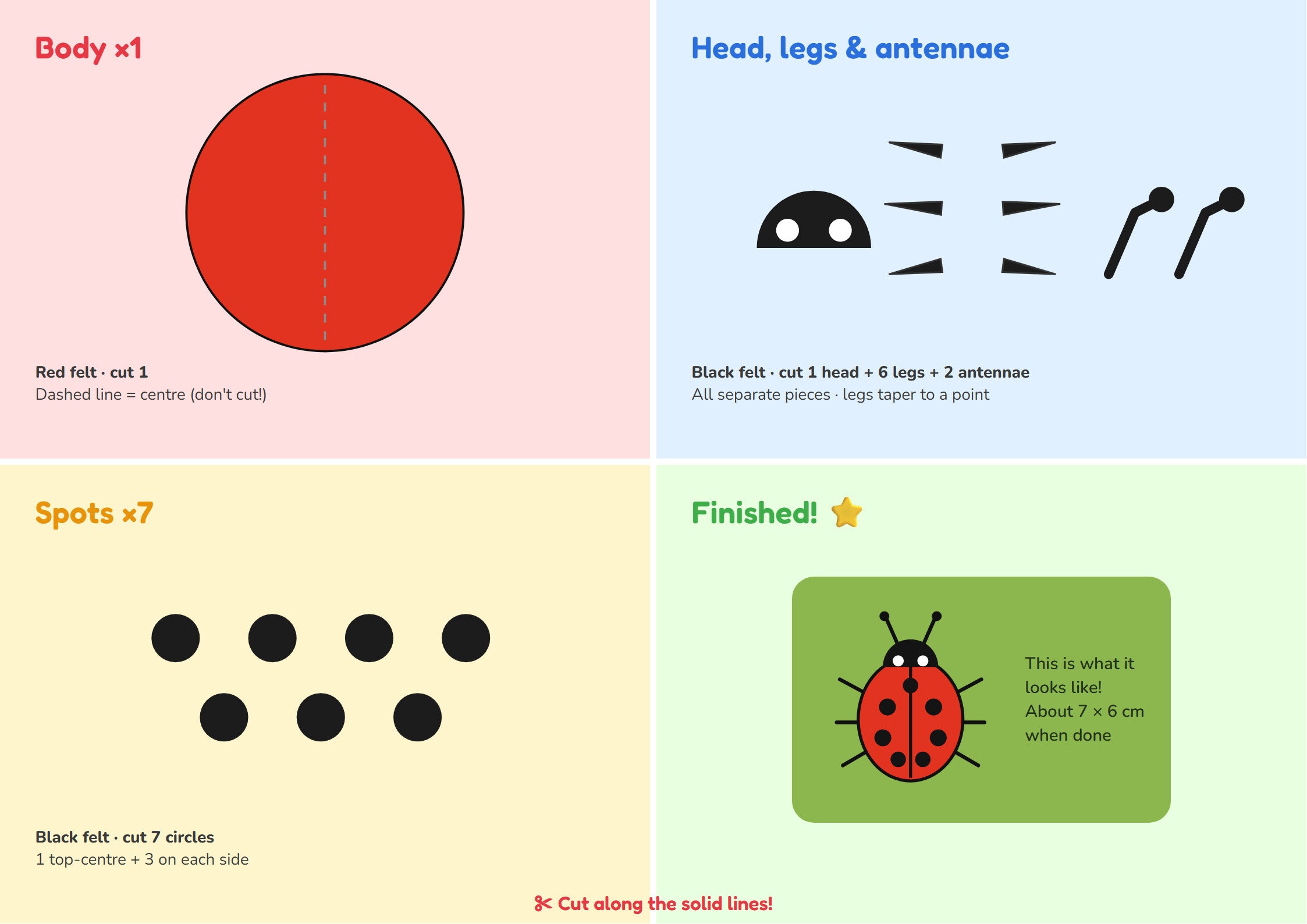 7-spot Ladybird felt puzzle kit — cutting template