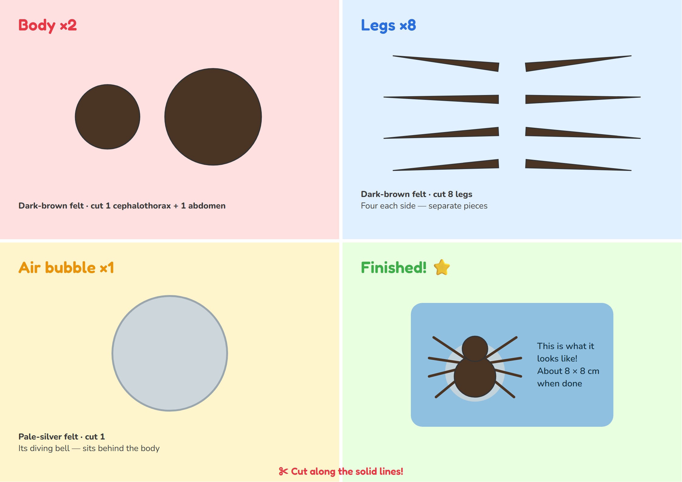 Diving Bell Spider felt puzzle kit — cutting template