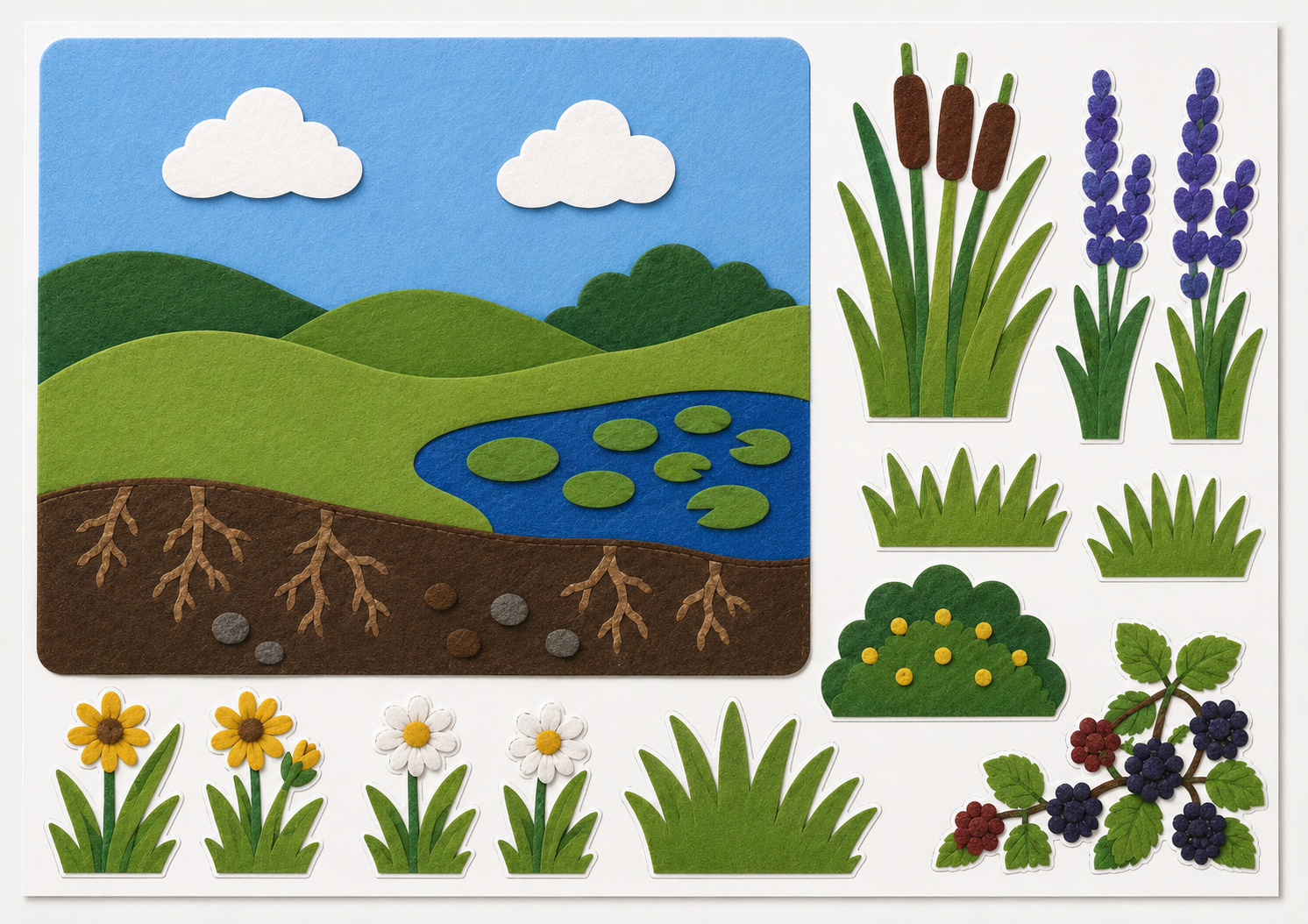 Fuzzy felt board of insects and their habitats